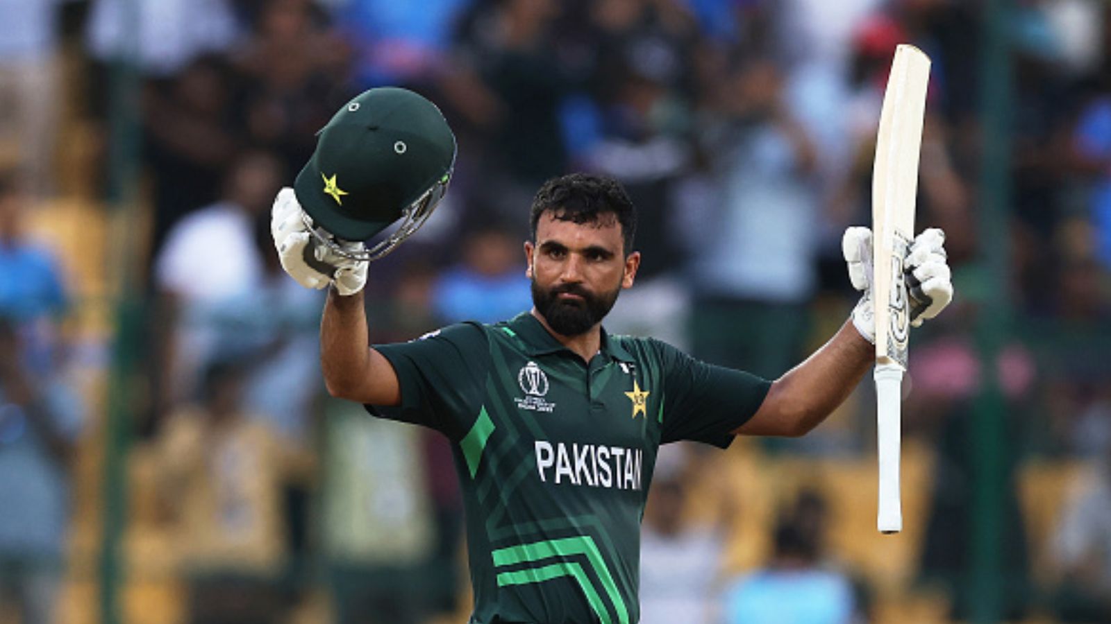 Centurion Fakhar Zaman makes boasting remark on Pakistan's World Cup final chances, says 'we can play..' Fakhar Zaman of Pakistan celebrates their century during the ICC Men's Cricket World Cup India 2023 between New Zealand and Pakistan at M. Chinnaswamy Stadium on November 04, 2023 in Bangalore, India. (Getty)