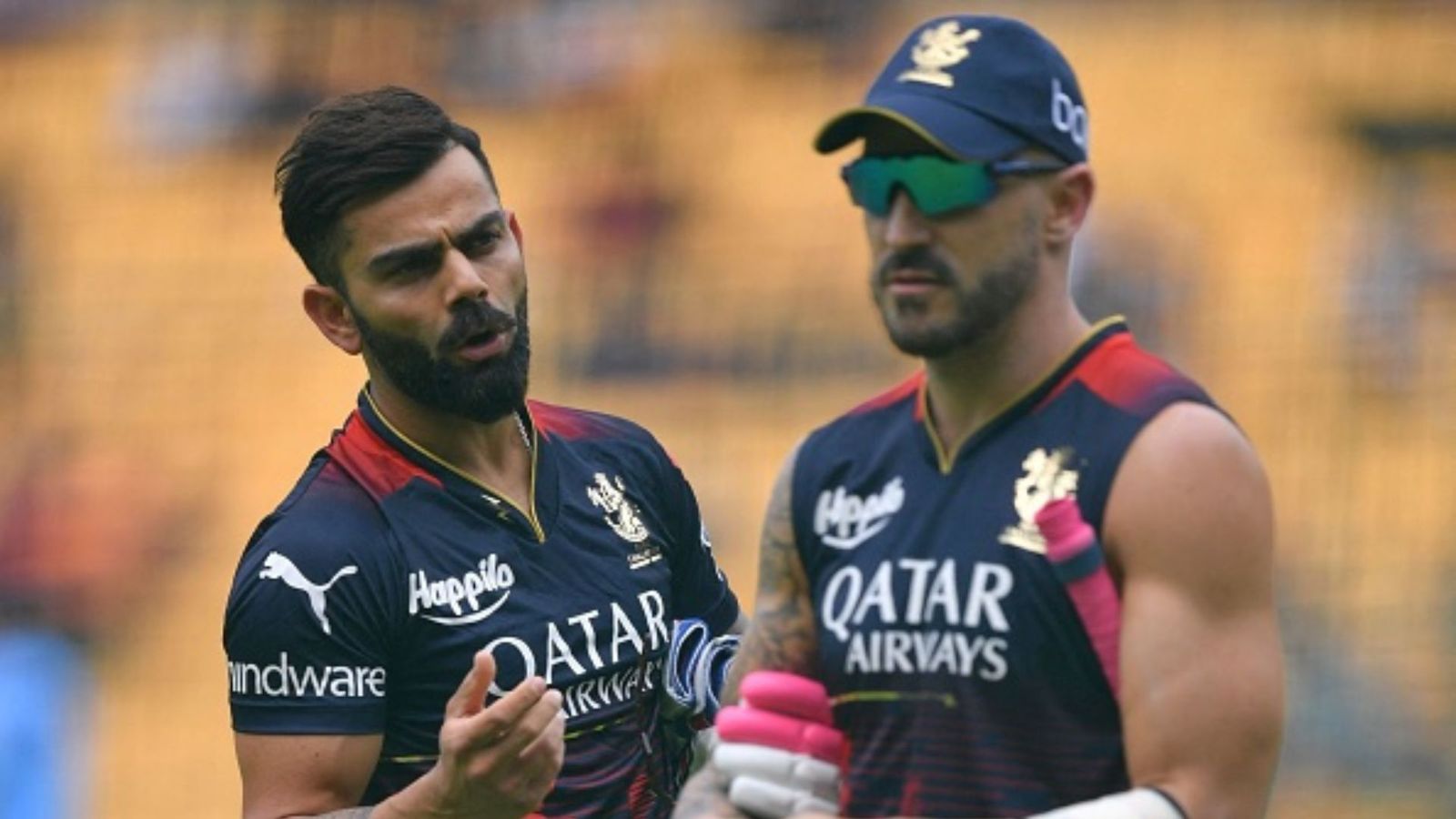 IND vs SA: Faf du Plessis reveals India's main 'weapon' against South Africa and it's not Rohit, Kohli or Bumrah Royal Challengers Bangalore's Virat Kohli (L) and Faf du Plessis warm up before the start of the Indian Premier League (IPL) Twenty20 cricket match between Royal Challengers Bangalore and Delhi Capitals at the M Chinnaswamy Stadium in Bengaluru on April