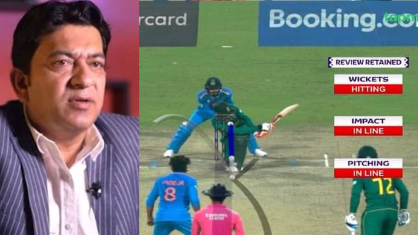 WATCH: Stubborn Hasan Raza spews venom again, accuses BCCI of tampering with DRS; fans react angrily Hasan Raza (L) and match screenshot (R).
