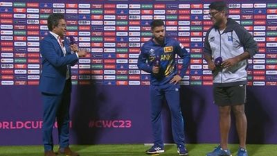 'It's disappointing umpires couldn't step in and...': Kusal Mendis blames umpires for Angelo Mathews' controversial dismissal Kusal Mendis in the post-match presentation (Screengrab: Hotstar)