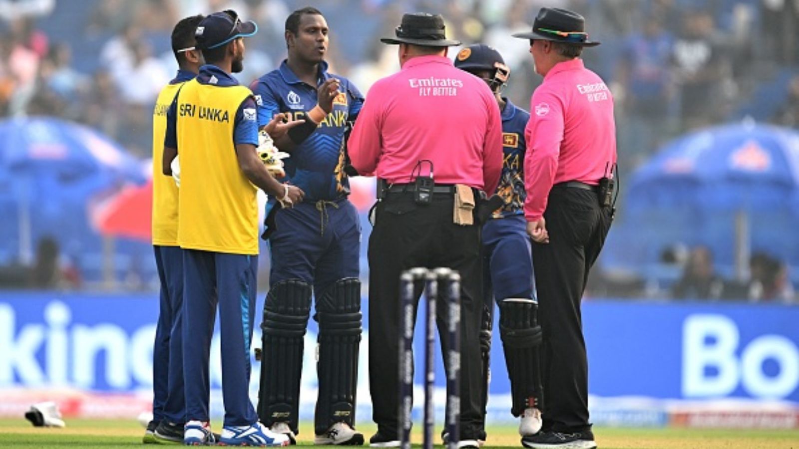 'Fourth umpire is wrong': Angelo Mathews ready to disprove controversial 'timed out' decision with video evidence Sri Lanka's Angelo Mathews speaks with the umpires after he was timed out during the ODI World Cup match against Bangladesh.