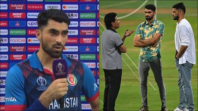 ‘I said before the match that I will bat like Sachin Tendulkar’: Ibrahim Zadran’s revelation after dazzling ton against Australia Ibrahim Zadran after his 129-run knock against Australia; Sachin Tendulkar talks to Afghan players (Screengrab: Hotstar, Getty Images)