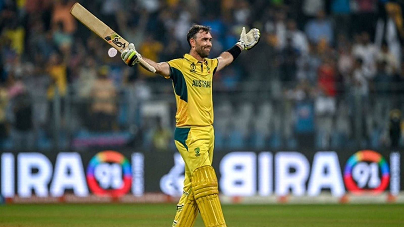 Cramped-up hard-hitting menace Glenn Maxwell's unbeaten 201 stops Afghanistan's giant-killing spree to pull off unreal run chase Glenn Maxwell celebrates his double century and Australia's three-wicket win over Afghanistan (Getty Images)
