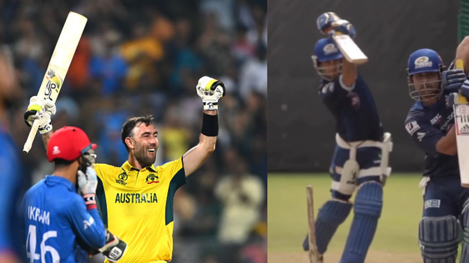 Watch: Video of Glenn Maxwell imitating Tendulkar in nets goes viral after sensational double century at his home ground (R) Glenn Maxwell celebrating his double century; (R) Maxwell imitating Sachin Tendulkar in the nets.