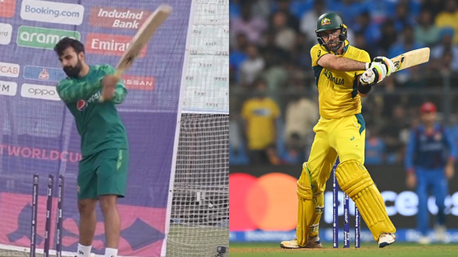 Watch: Shadab Khan imitates Glenn Maxwell's 'no footwork' shots in nets as Haris Rauf turns instructor Shadab Khan (L) and Glenn Maxwell (R).