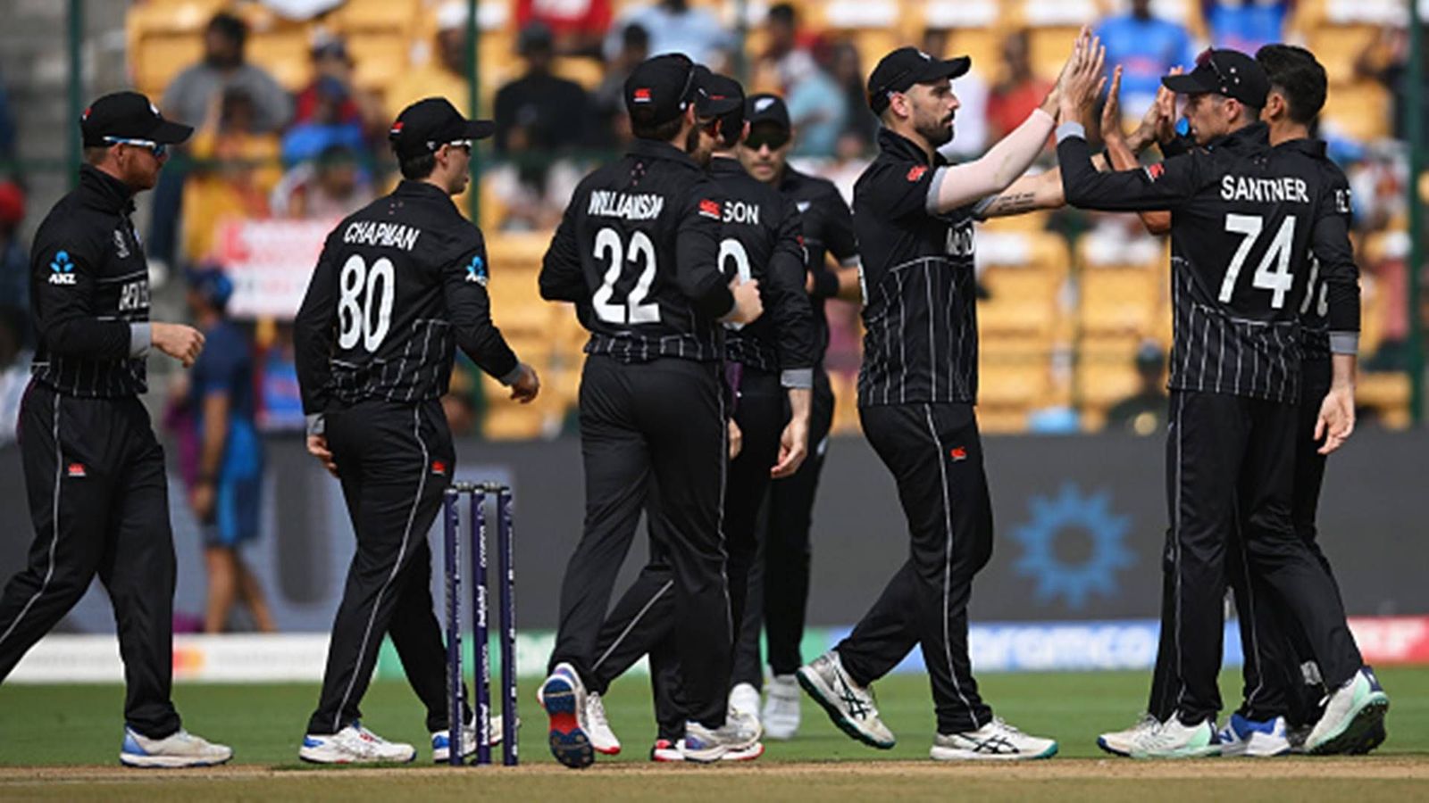 New Zealand's dominating win almost ends Pakistan's semifinal chances, knocks Sri Lanka out of Champions Trophy 2025 Trent Boult celebrates a wicket with his teammates against Sri Lanka (Getty Images)