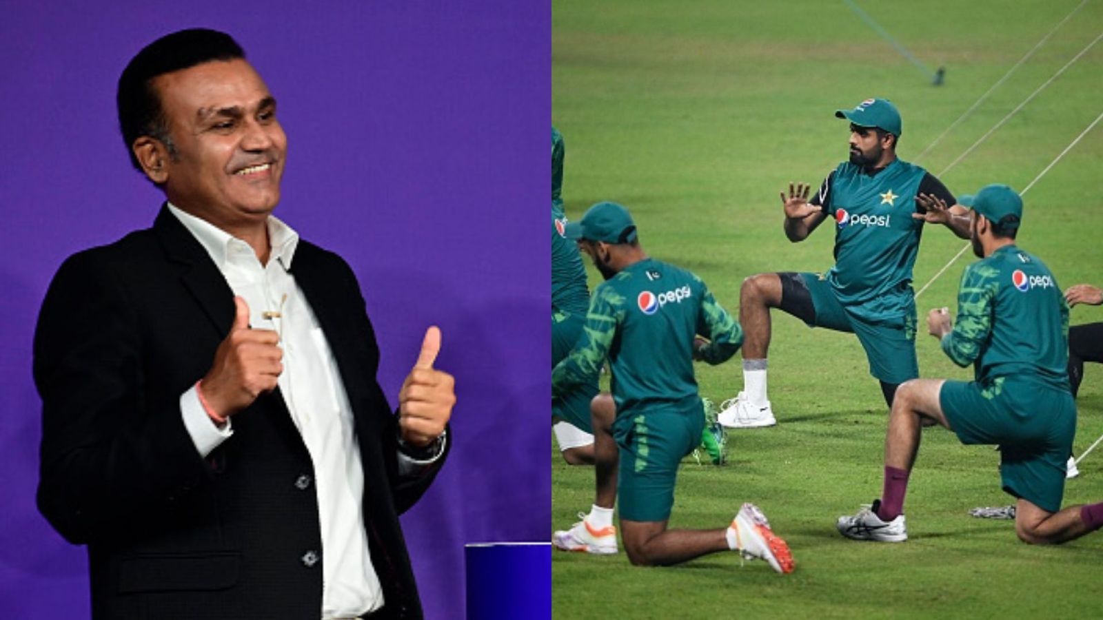 'Pakistan Zindabhaag. Have a...': Virender Sehwag sets internet ablaze with rib-tickling message for Babar Azam's men Virender Sehwag (L) and Pakistan cricket team players (R).