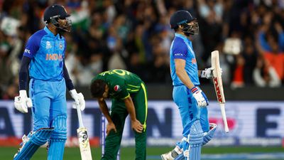 Virat Kohli on his 'shot off the century' that left the world astounded: 'The moment had purity, everyone felt it' Pakistan pacer Haris Rauf reacts as Virat Kohli and Hardik Pandya celebrate a boundary during the T20 World Cup match between India and Pakistan at Melbourne Cricket Ground in Melbourne, Australia.