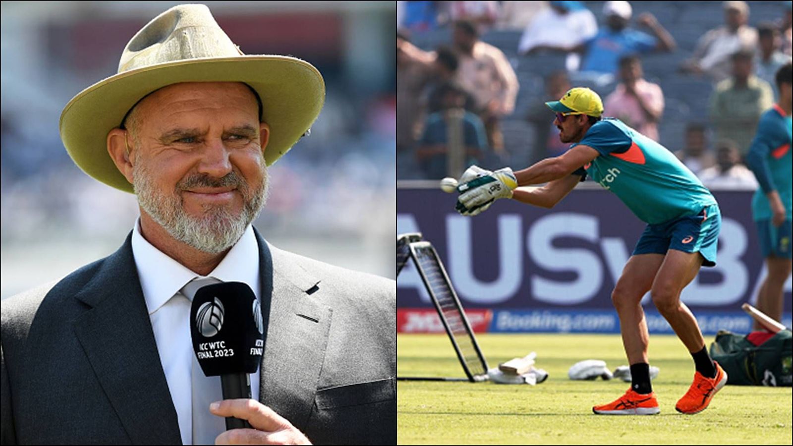 'The last thing you want to do is break a finger': Matthew Hayden lashes out at Mitchell Starc for wicketkeeping drills Mitchell Starc doing wicketkeeping drills before Bangladesh clash (Getty Images)
