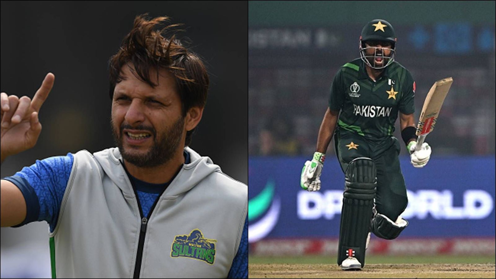 'There was never a sword hanging over his head': Shahid Afridi feels 'younger brother' Babar Azam couldn't improve as captain Shahid Afridi (left), Babar Azam during Pakistan's last World Cup 2023 clash against England (Getty Images)