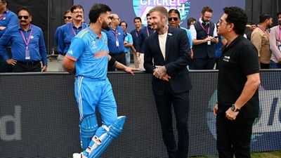 Three legends, one frame: David Beckham meets Sachin Tendulkar, plays ball with Virat Kohli as fans go gaga on social media UNICEF Goodwill Ambassadors Sachin Tendulkar and David Beckham speak with India's Virat Kohli of India before the ODI World Cup Semi Final match against New Zealand at Wankhede Stadium on November 15.