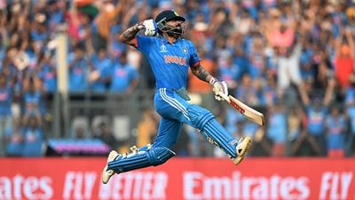 Virat Kohli breaks ODI world record of centuries in front of Master Blaster Sachin Tendulkar in World Cup 2023 semifinal Virat Kohli celebrates his 50th ODI century (Getty Images)