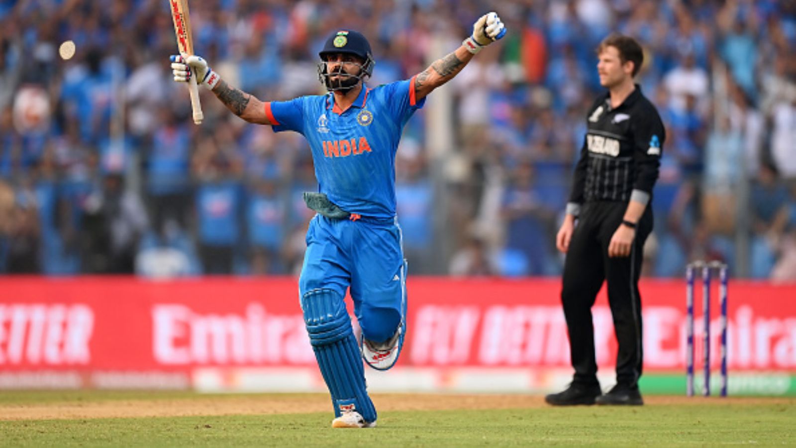 'An extraordinary tale of cricketing greatness': Legends of the game doff their hat to Virat Kohli after record-breaking century India's Virat Kohli celebrates his century during the ODI World Cup 2023 semifinal match against New Zealand on November 15.