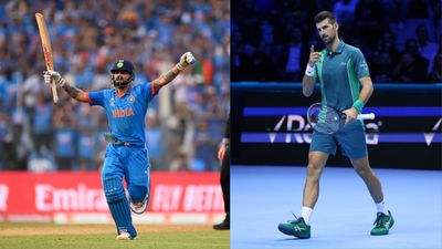 'Legendary:' Virat Kohli's special achievement of 50 ODI centuries earns accolades from Tennis great Novak Djokovic (R) Virat Kohli celebrating his record 50th ODI ton. (L) Novak Djokovic celebrates a point during the ATP World Tour Finals.