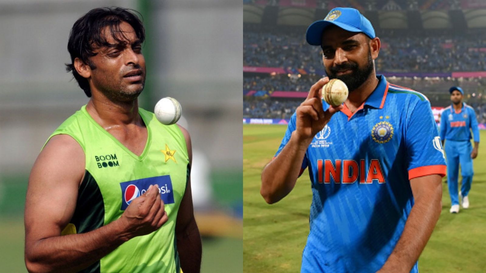 IND vs NZ: How does Mohammed Shami create magic with the ball? Shoaib Akhtar provides an accurate answer Shoaib Akhtar (L) and Mohammed Shami (R).