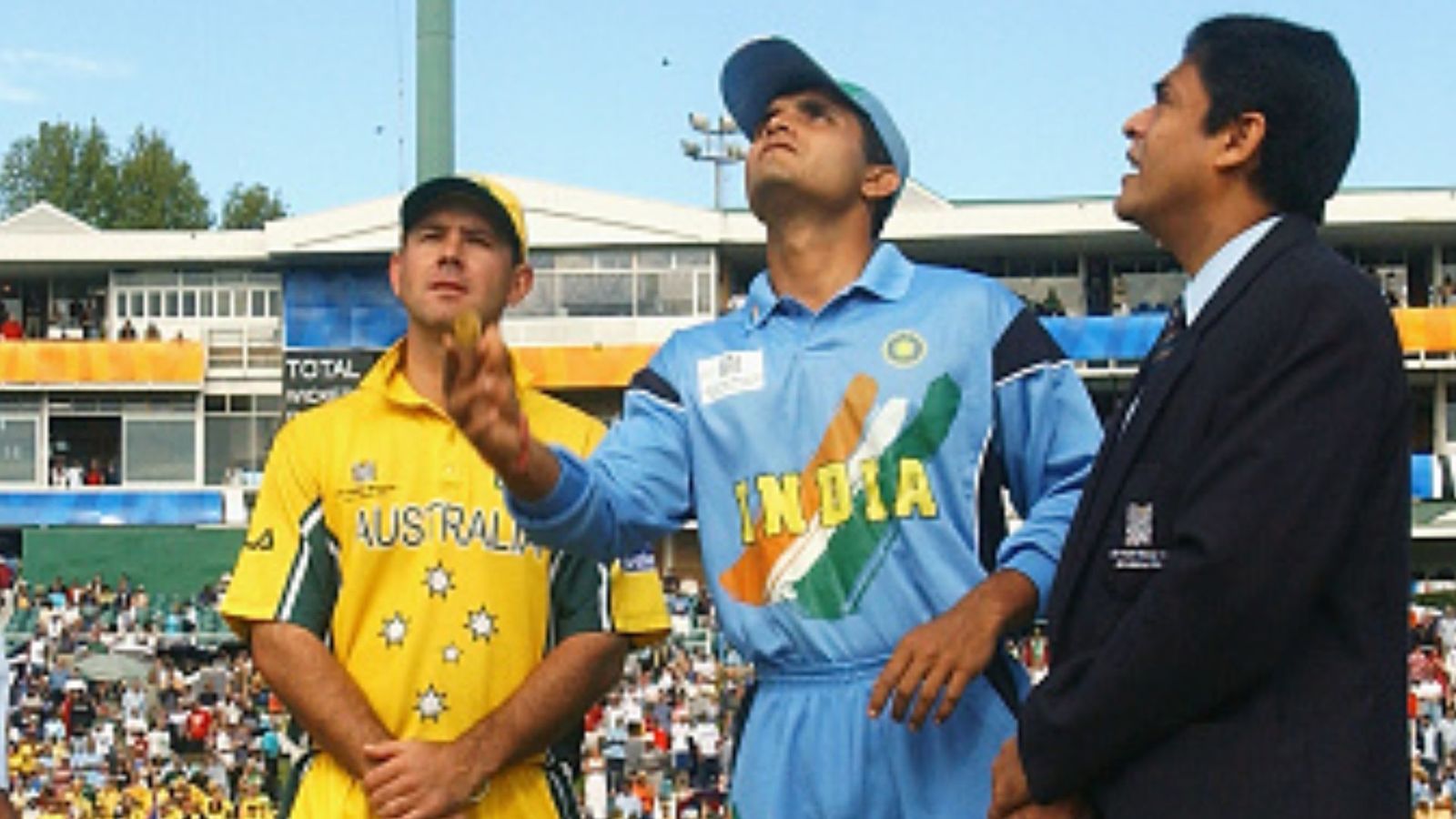 The Wrong Turn: How one big blunder crushed India's World Cup dream in 2003 final against Australia Captains Ricky Ponting of Australia and Sourav Ganguly of India during the coin toss before the ICC Cricket World Cup Final between Australia and India held on March 23, 2003 at The Wanderers in Johannesburg, South Africa.