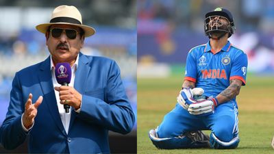 'Who would have thought?' Ravi Shastri discloses he never believed Virat Kohli could break Sachin Tendulkar's ODI century record (L) Former Team India head coach Ravi Shastri speaks during the ODI World Cup 2023. (R) Virat Kohli celebrating his record-breaking 50th ODI century
