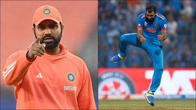 Rohit Sharma finally breaks silence on why Mohammed Shami was missing from playing XI in first four World Cup games Rohit Sharma during practice session, Mohammed Shami celebrating a wicket in World Cup 2023 semifinal (Getty Images)