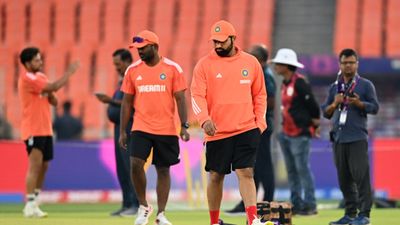 'The wicket from India vs Pakistan was a lot...': Rohit Sharma reveals how Ahmedabad pitch will play in World Cup final India captain Rohit Sharma looks at the pitch during a nets session at Narendra Modi Stadium on November 18, 2023 in Ahmedabad, India. (Getty Images)