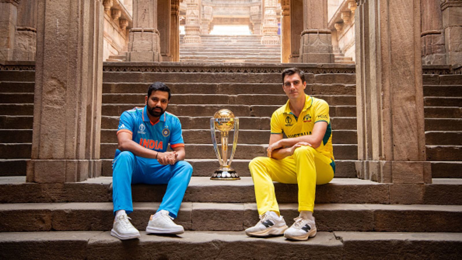 IND vs AUS Final: India and Australia Head-to-Head in ICC tournaments and Knockout matches India Captain Rohit Sharma and Australia Captain Pat Cummins pose for a photo before the ODI World Cup final.