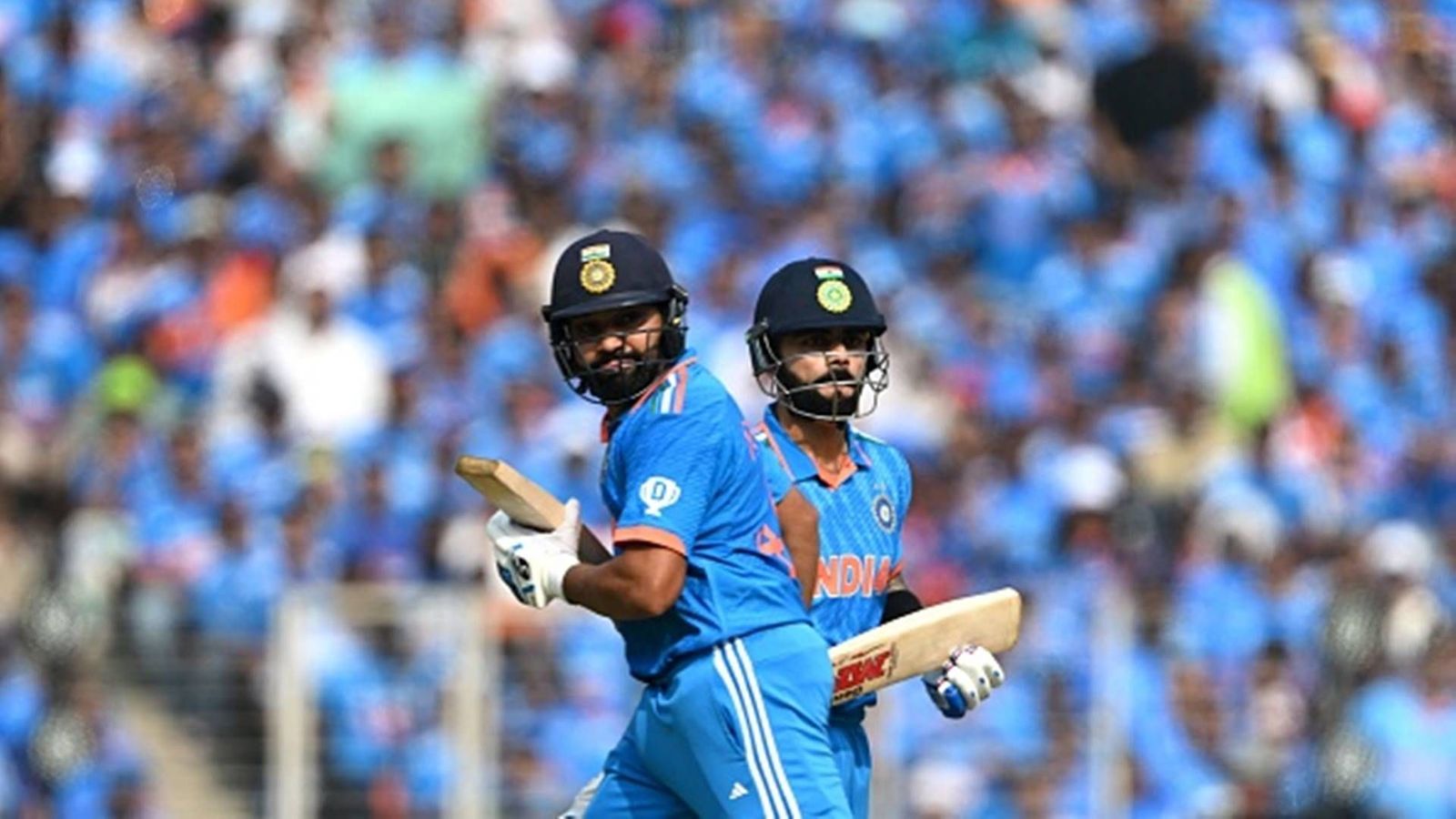 Rohit's attacking start, Kohli's three consecutive fours against Australian pacers helps India break 20-year-old record in World Cup final Rohit Sharma and Virat Kohli running between the wickets in World Cup 2023 final (Getty Images)