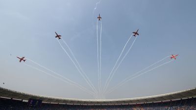 Watch: Indian Air Force's Surya Kiran team show Steals spotlight before World Cup final, leaves crowd in awe Indian Air Force's Surya Kiran mesmerised the crowd with an aerial show before the World Cup final. (PC: Twitter)