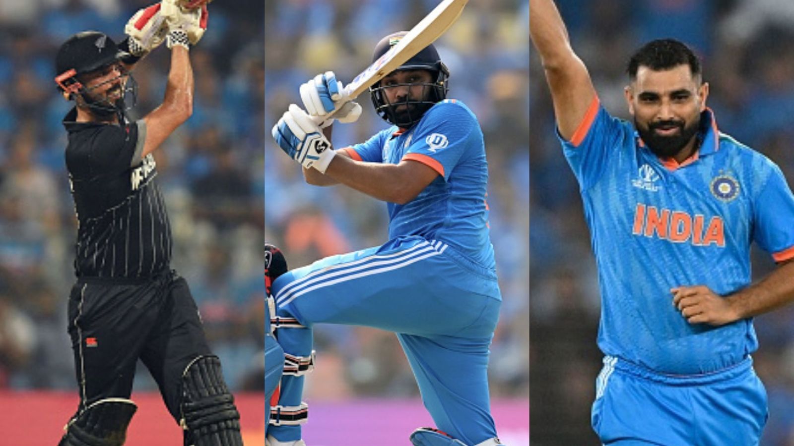 ODI World Cup 2023 Team of the Tournament: Rohit Sharma appointed captain as 6 Indians included; check complete XI Daryl Mitchell (L), Rohit Sharma (C) and Mohammed Shami (R).