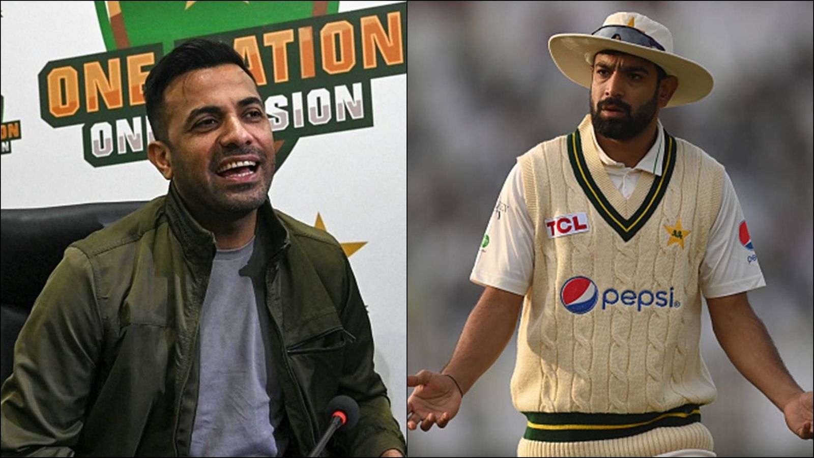 Haris Rauf refuses to play Test series in Australia; Wahab Riaz reveals 'We weren't demanding more than 10-12 overs a day' Wahab Riaz (left) at a press conference and Haris Rauf (right) on his Test debut (Getty Images)