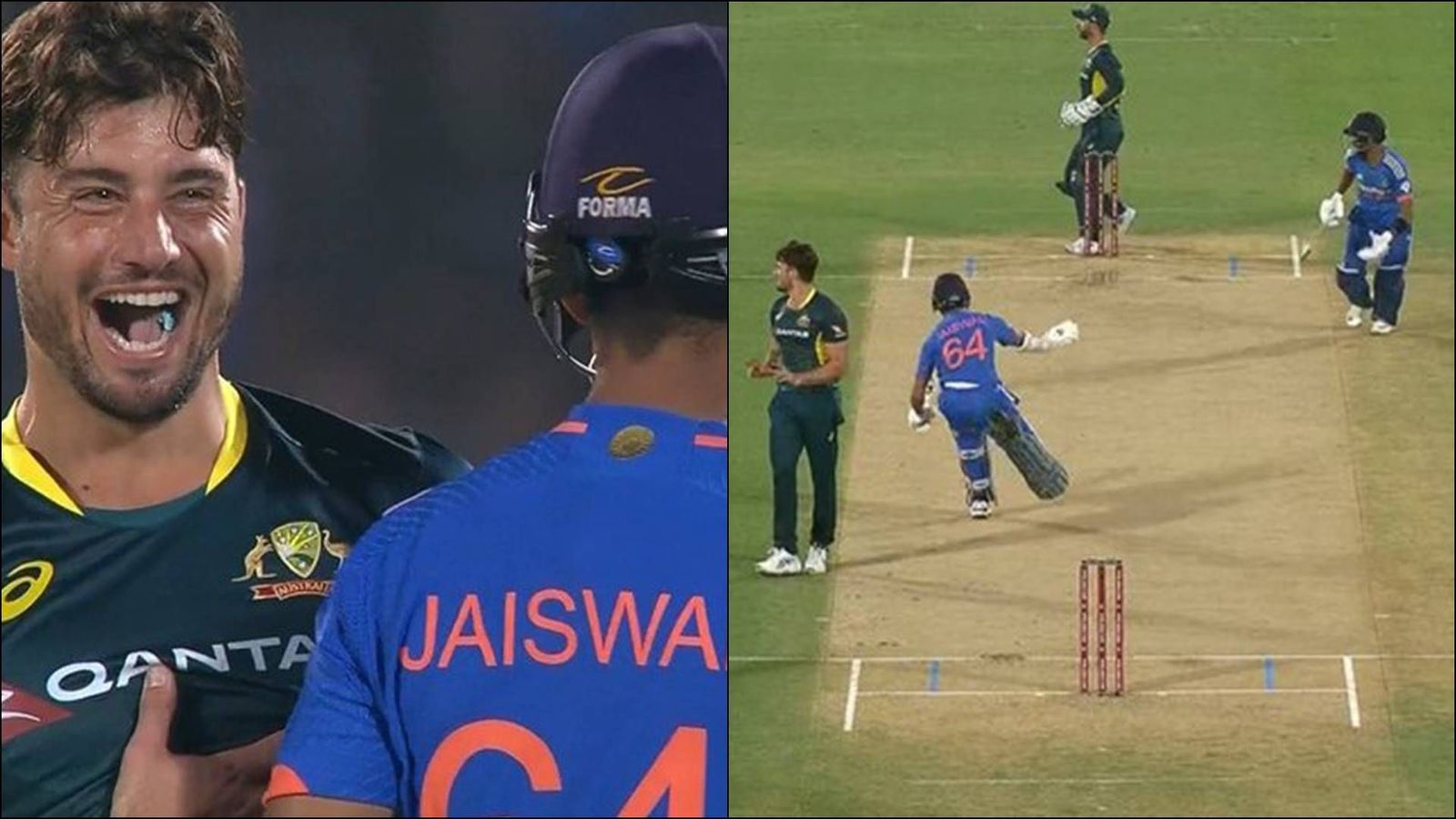 Marcus Stoinis laughs at Yashasvi Jaiswal for terrible mix-up leading to Ruturaj Gaikwad's run out in 1st T20I, video goes viral Marcus Stoinis laughs at Yashasvi Jaiswal for terrible mix-up leading to Ruturaj Gaikwad's run out in 1st T20I, video goes viral