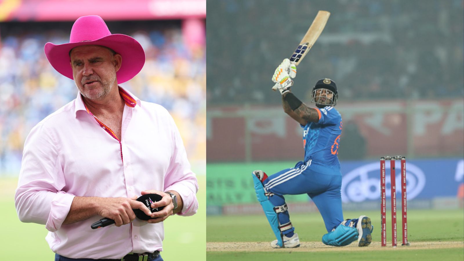 'Tell him it's an ODI!' Matthew Hayden trolls Suryakumar Yadav when asked how to stop India's stand-in T20Is skipper (L) Matthew Hayden in action. (R) Suryakumar Yadav hitting a shot against Australia in T20Is.
