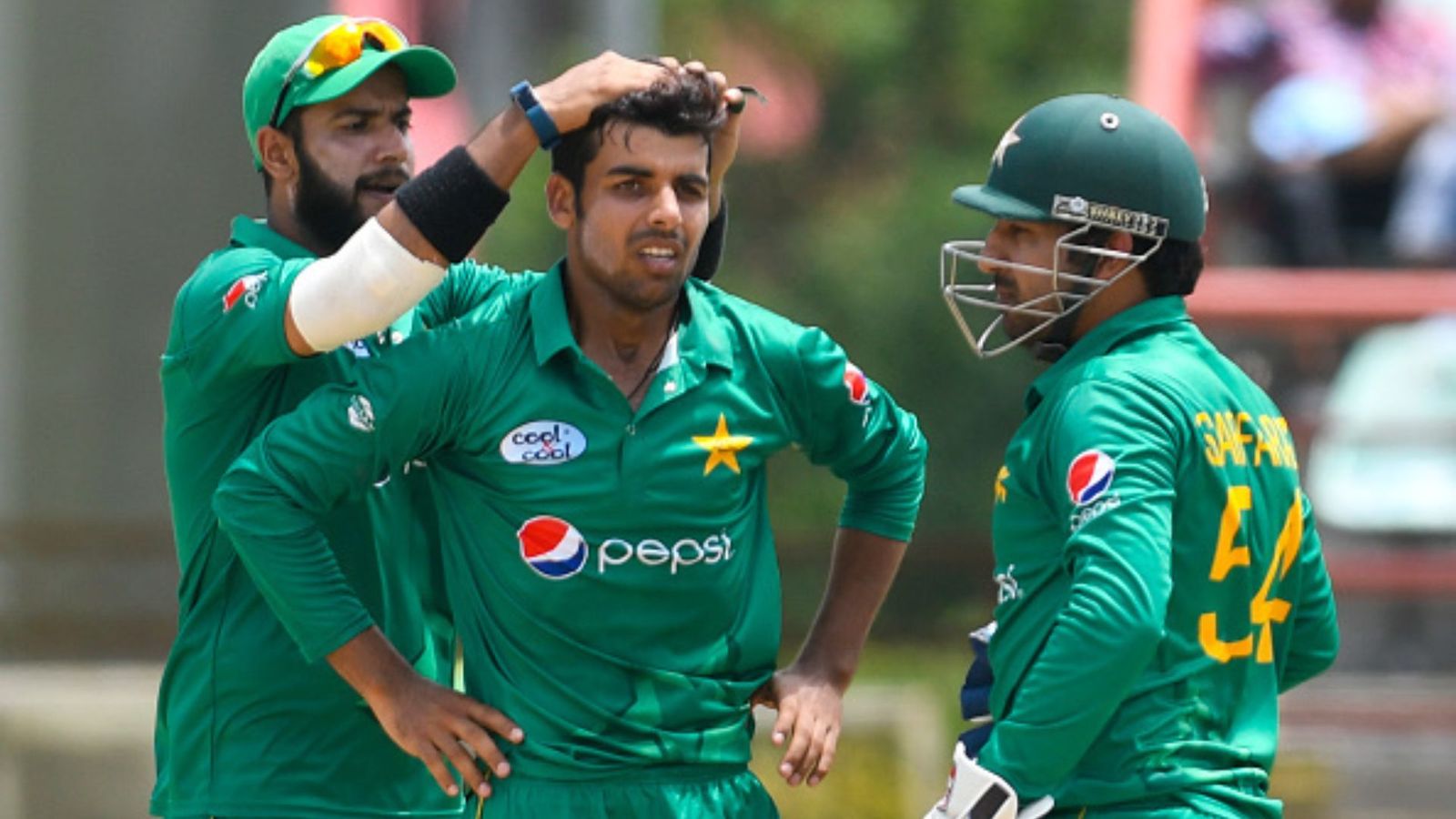 'It is a loss for Pakistan': Rashid Latif urges star all-rounder to reverse retirement decision Imad Wasim (L), Shadab Khan (C) and Sarfraz Ahmed (R) of Pakistan celebrate the dismissal of Jonathan Carter of West Indies during the 3rd and final ODI match between West Indies and Pakistan at Guyana National Stadium, Providence, Guyana, April 11,