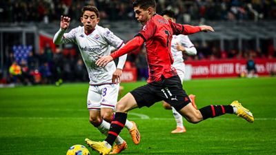 Players, coaches in Italy's Serie A apply red marks on their face in campaign to end violence against women Christian Pulisic of AC Milan in action during the Italian Serie A football match AC Milan vs Fiorentina at San Siro Stadium in Milan, Italy on November 25, 2023. (Getty Images)