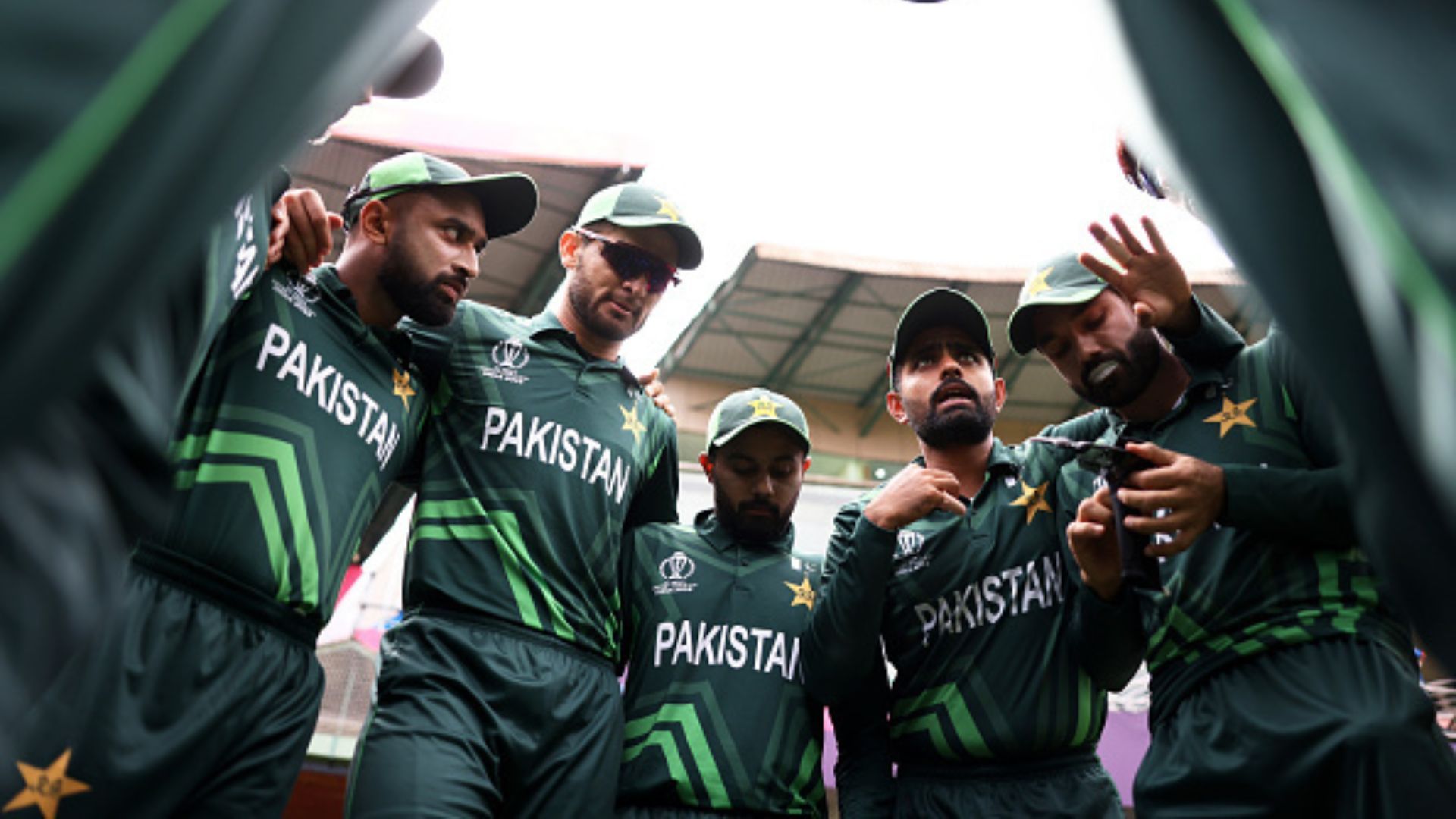 Iceland Cricket's comical pitch to host 2025 Champions Trophy creates buzz Babar Azam of Pakistan speaks to their side in the huddle ahead of the ICC Men's Cricket World Cup India 2023 between New Zealand and Pakistan at M. Chinnaswamy Stadium on November 04, 2023 in Bangalore, India.