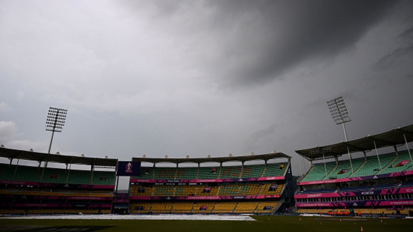 IND vs AUS 3rd T20I, Weather Report: Will rain halt young Indian brigade from sealing series in Guwahati? Know here A general view as rain delays the coin toss during the ICC Men's Cricket World Cup India 2023 warm up match between Afghanistan and Sri Lanka at Barsapara Cricket Stadium on October 03, 2023 in Guwahati, India.