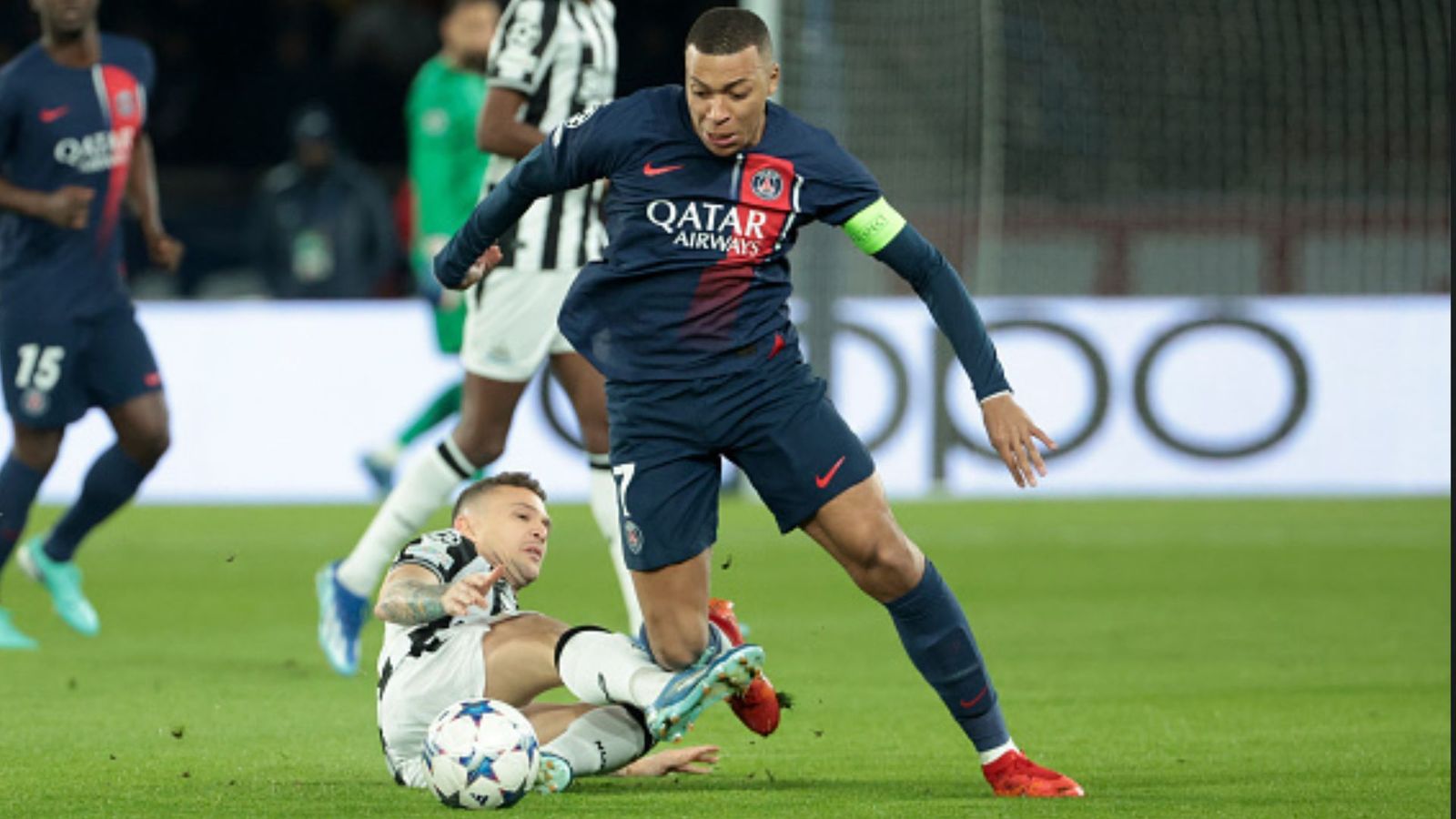 Champions League Round-up: Mbappe saves PSG with last-minute equaliser as blockbuster clubs clinch place in knockout stage Kylian Mbappe of PSG, left Kieran Trippier of Newcastle in action during the UEFA Champions League match between Paris Saint-Germain (PSG) and Newcastle United FC.