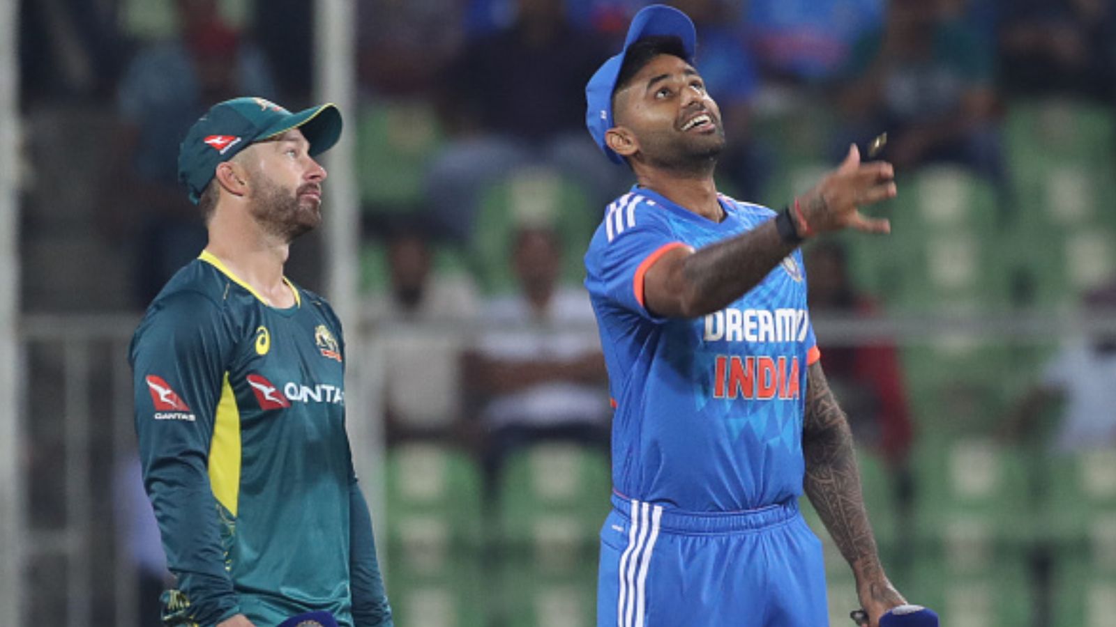 IND vs AUS, 4th T20I: Suryakumar drops key players as Shreyas returns; know playing XIs of both sides India's captain Suryakumar Yadav (right) and Australia's skipper Matthew Wade at the toss during fourth T20I in Raipur on December 1. (Getty)
