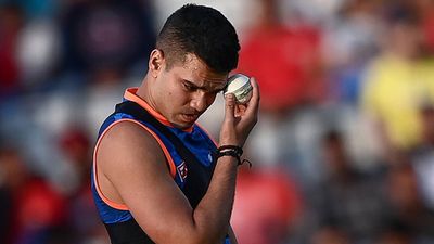 Arjun Tendulkar wreaks havoc with four-fer, leads Goa to 232-run win after Kauthankar, Prabhudessai's centuries Arjun Tendulkar during Mumbai Indians' training session (Getty Images)
