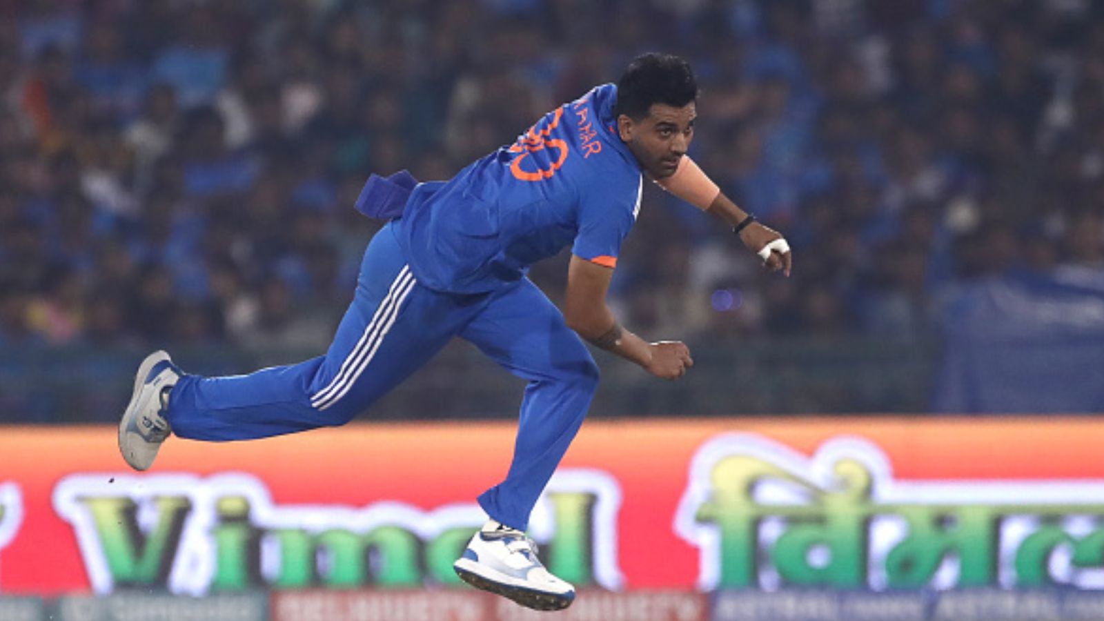 IND vs AUS: Why Deepak Chahar isn't playing the 5th T20I against Australia? Suryakumar discloses reason India's star pacer Deepak Chahar in action in this frame. (Getty)