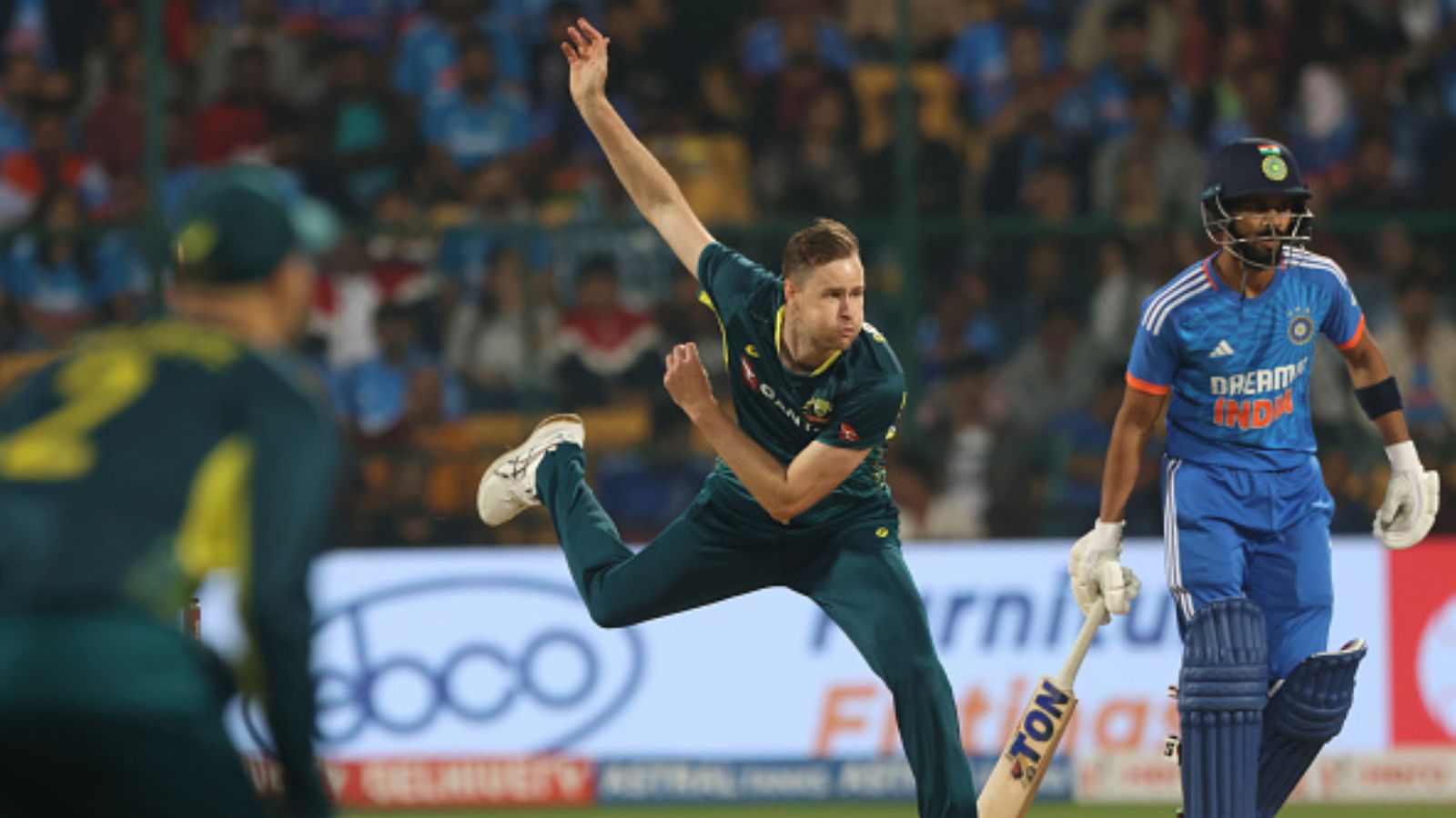 'Most ridiculous..': England legend comes down heavily on scheduling of India vs Australia's series Australia's Jason Behrendroff delivers a ball during fifth T20I clash against India on December 3 at M. Chinnaswamy Stadium. (Getty)