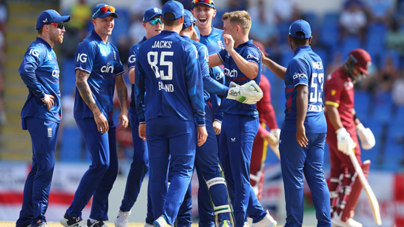 WI vs ENG: Sam Curran makes up for poor 1st ODI with brilliant performance in second game to level series 1-1 England team celebrating their win in the 2nd ODI vs West Indies.