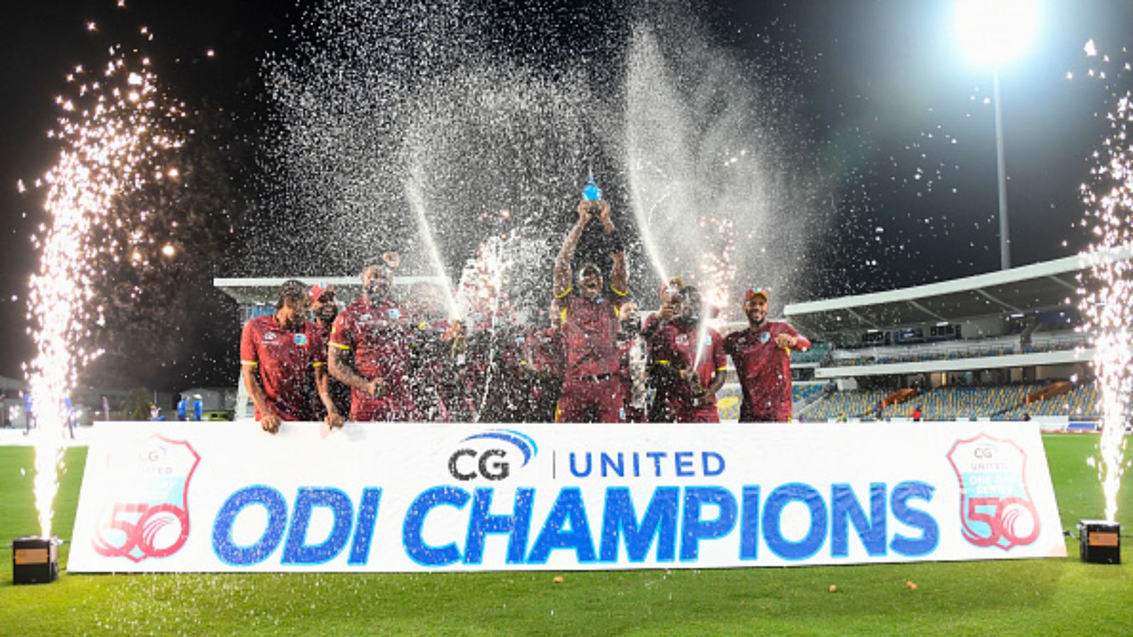 ENG vs WI: Ben Duckett's tall innings nullified by West Indies, who seal historic 2-1 series win over England after missing ODI World Cup West Indies celebrate their ODI win over England.