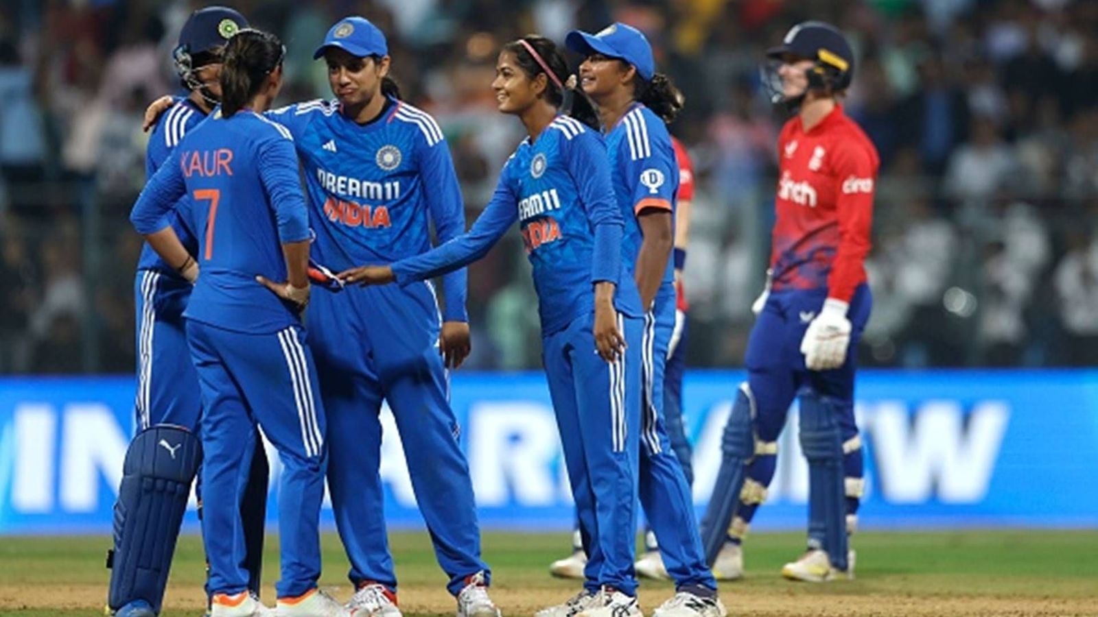 INDW vs ENGW: Young guns Saika, Shreyanka trick England batters as India win by 5 wickets in tricky run chase Shreyanka Patil celebrates a wicket against England in third T20I (Getty Images)