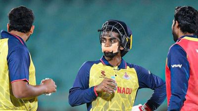 ‘Fell face-on…was bleeding’: Tamil Nadu batter Baba Indrajith reveals how he batted with taped mouth in Vijay Hazare semi-final Tamil Nadu batter Baba Indrajith had wounded himself during the Vijay Hazare Trophy semis. (Photo Courtesy: TNCA/X)