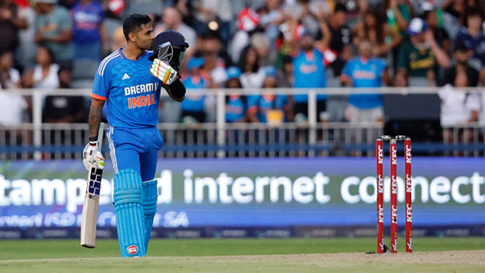 IND vs SA: Suryakumar Yadav hits fourth T20I century, enters Rohit Sharma and Glenn Maxwell's league Suryakumar Yadav kisses his helmet after scoring his fourth T20I century (Getty Images)