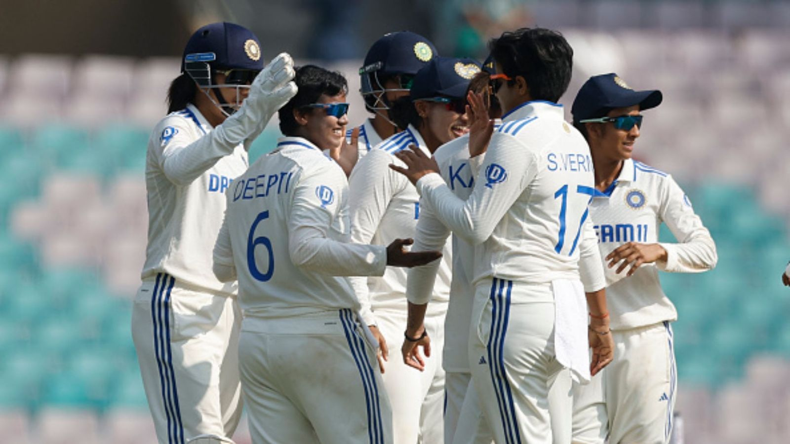 INDW vs ENGW: India decimates England by 347 runs in under two-and-a-half days, registers historic Test win Indian women's team players celebrate after the dismissal of a England women's team batter.