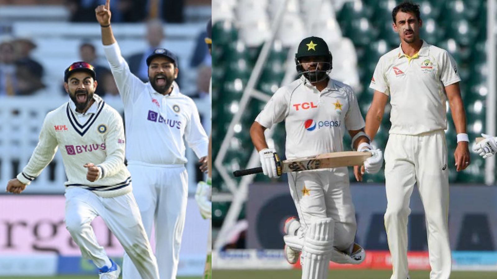 Massive boost for Team India in WTC 2023-2025 points table after Pakistan's humiliating loss to Australia in 1st Test Left: India's Virat Kohli and Rohit Sharma. Right: Australia's star pacer Mitchell Johnson. (Getty)