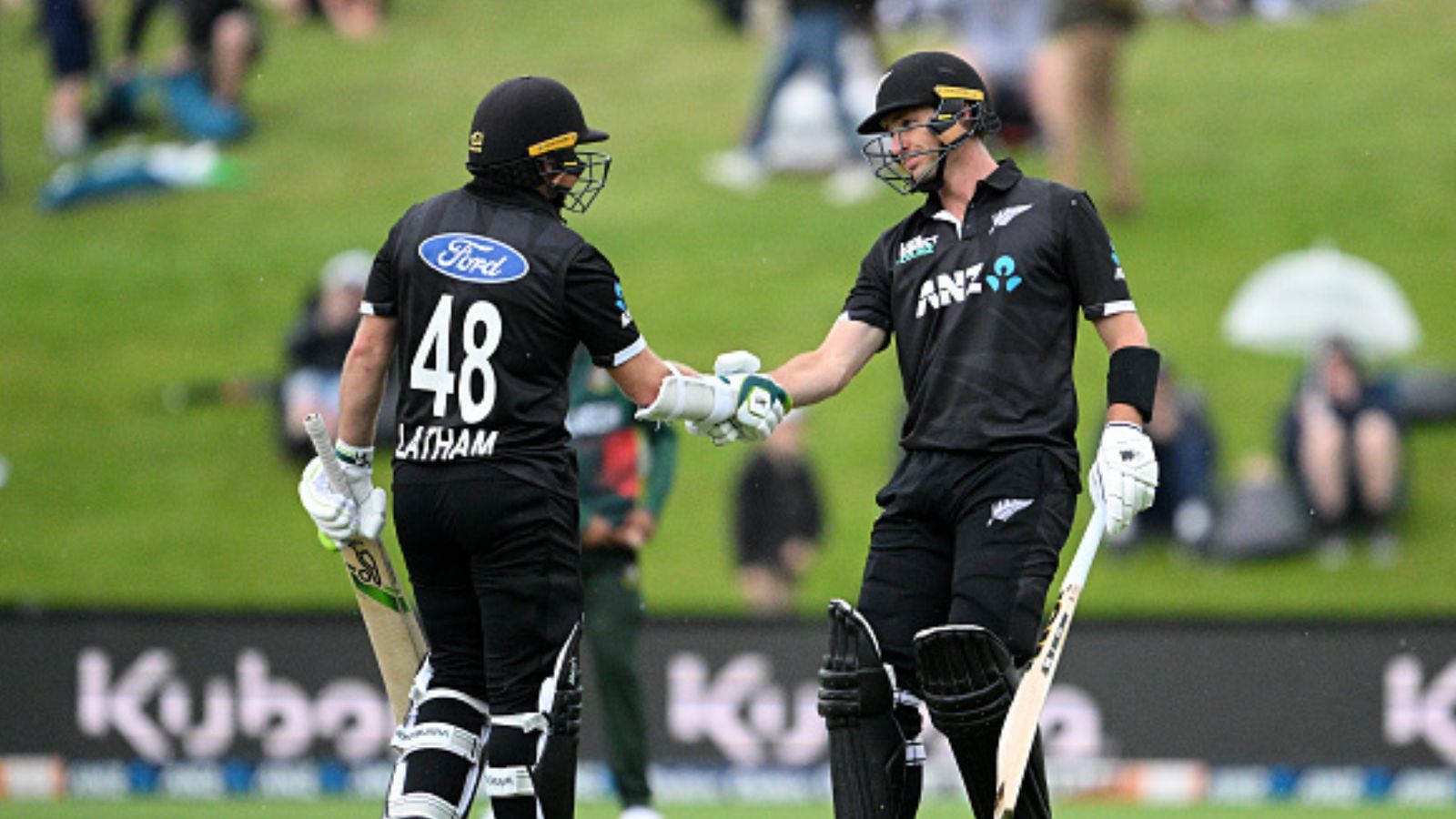 Will Young's blistering ton coupled with Latham's robust 92 power New Zealand to 44-run win over Bangladesh in 1st ODI New Zealand's Tom Latham (left) is congratulated by Will Young after scoring fifty during 1st ODI against Bangladesh on December 17. (Getty)