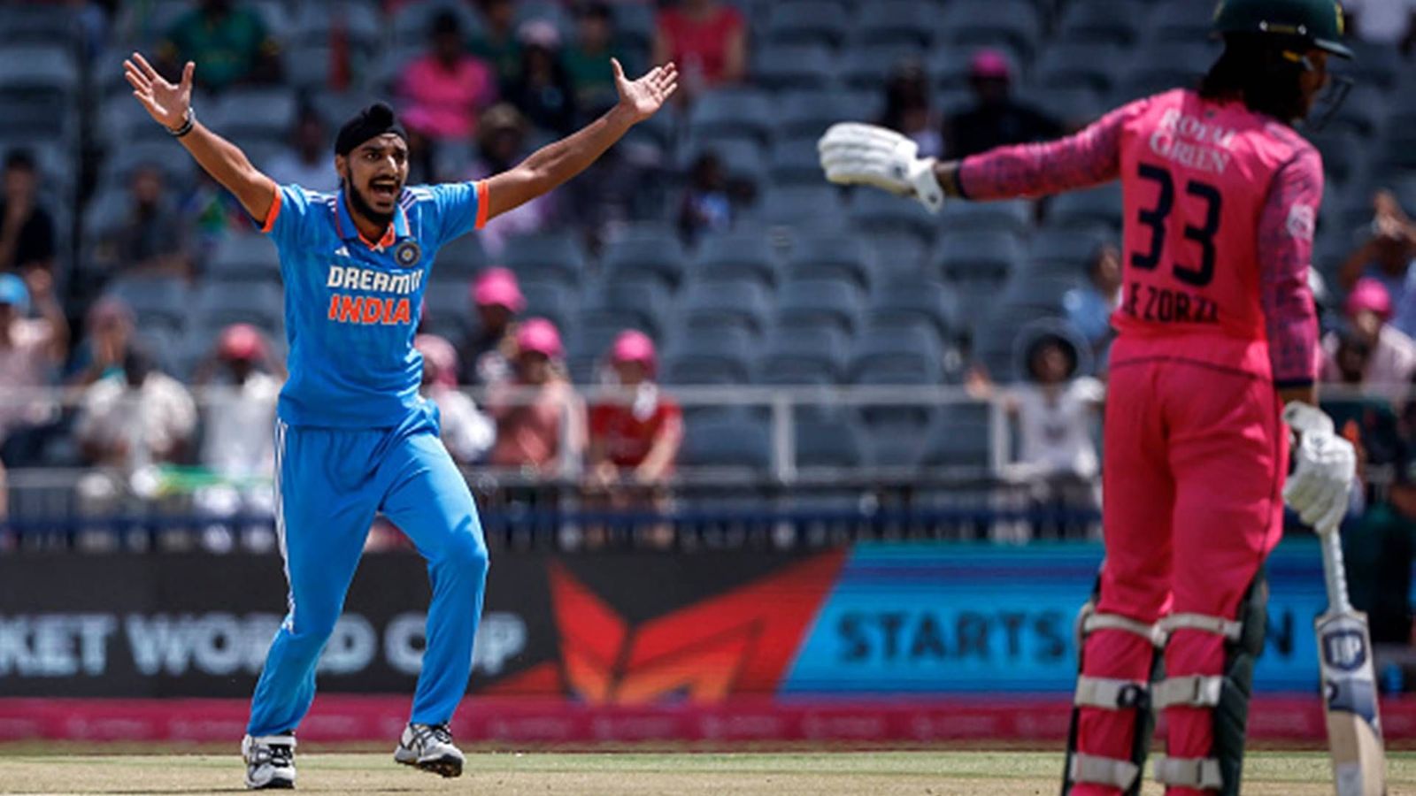 Arshdeep's maiden fifer and Avesh's four-fer help India bowl out South Africa for their lowest ODI total at home Arshdeep Singh appeals during first ODI of the series against South Africa in Johannesburg (Getty Images)