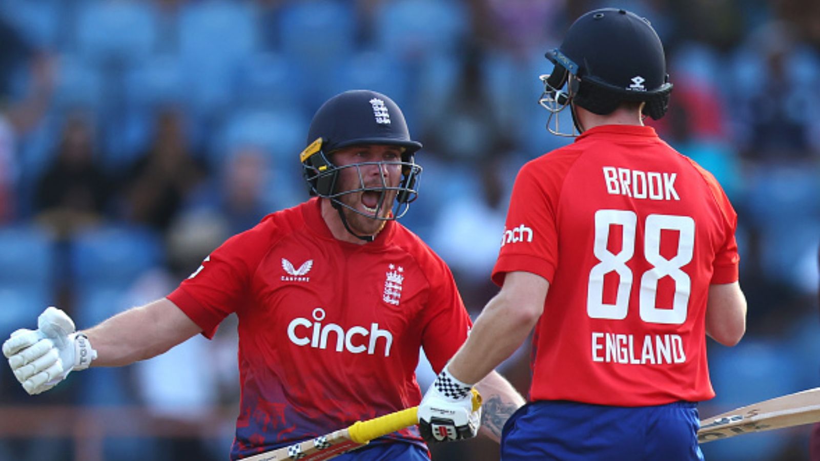 Snubbed in IPL 2024 Auction England star wreaks havoc with back-to-back hundreds to down WI by seven wickets in 4th T20I England's Phil Salt (L) and Harry Brook (R) celebrate victory over West Indies in the 4th T20I. (Getty)