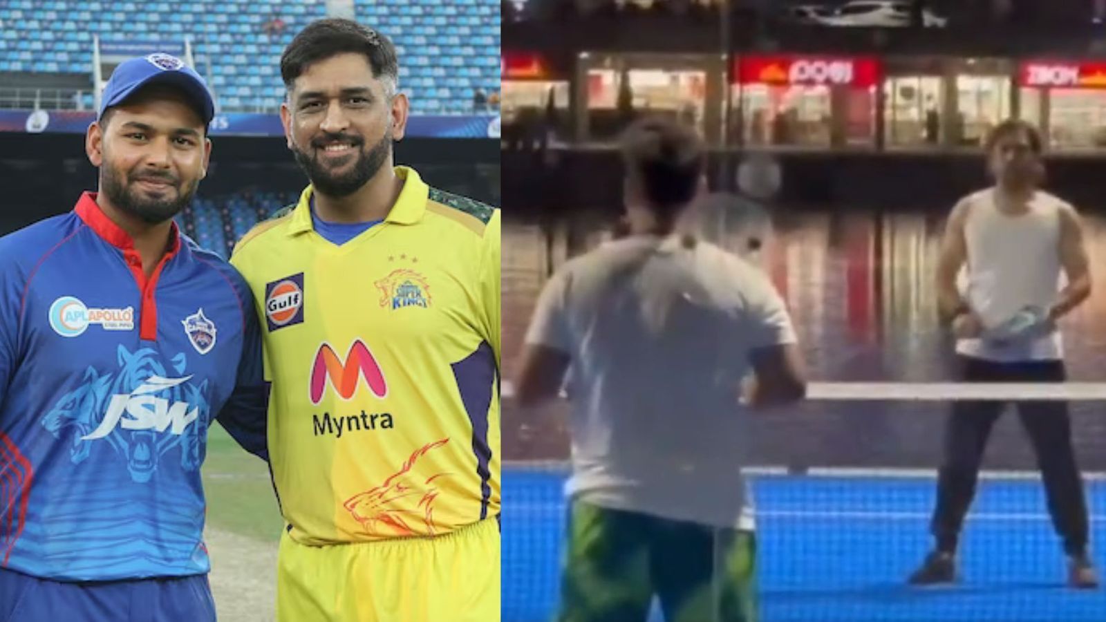 Rishabh Pant, MS Dhoni compete on tennis court in Dubai after IPL auction 2024; watch video Chennai Super Kings captain MS Dhoni with Delhi Capitals captain Rishabh Pant. (Screengrab: Twitter)